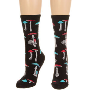 NEW Magical Mushroom Women's Socks in Black Toadstool Crew Ankle Grunge Goth